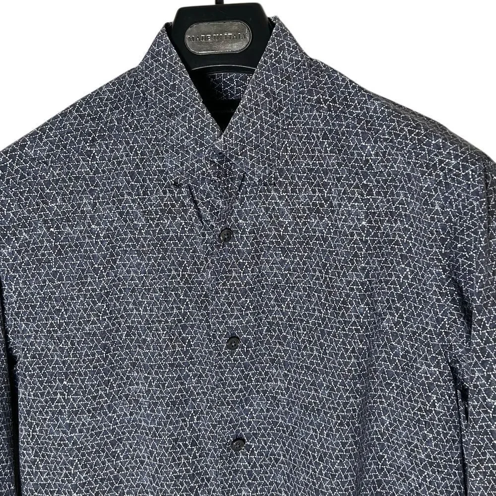 Ermenegildo Zegna Geometric Abstract Button Down Shirt Navy White  Designer M